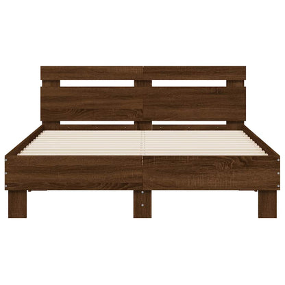 Bed Frame with LED without Mattress Brown Oak 120x190 cm