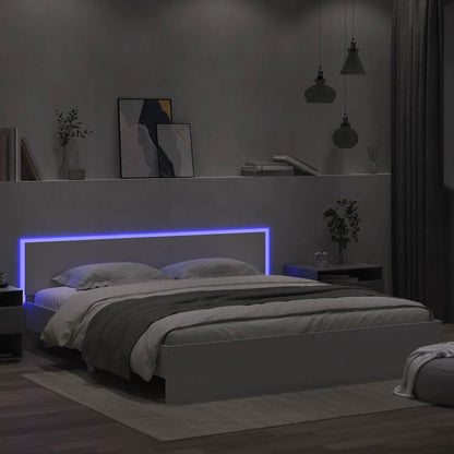 Bed Frame with LED without Mattress White 200x200 cm