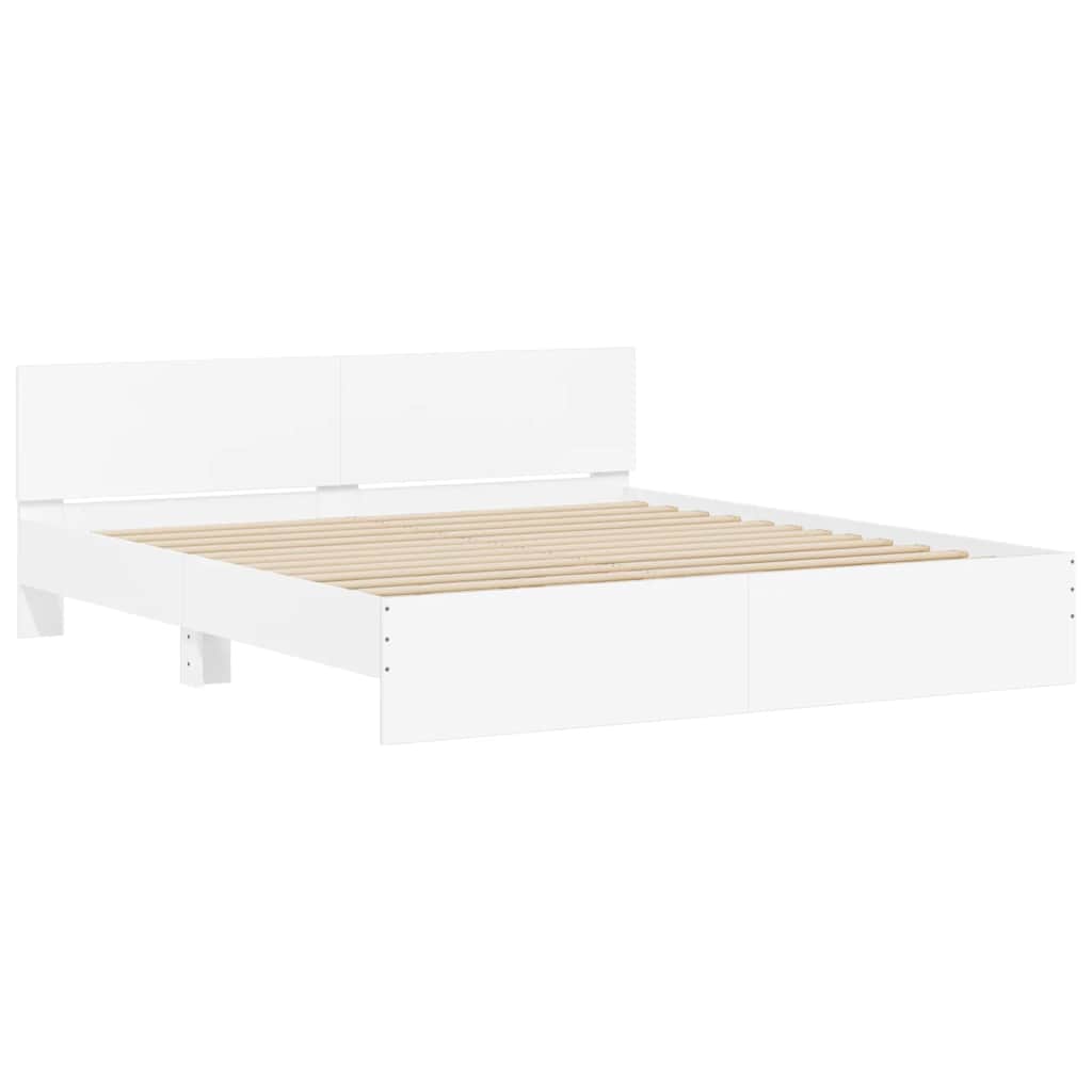 Bed Frame with LED without Mattress White 200x200 cm