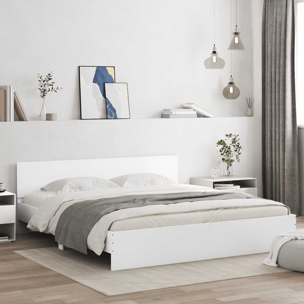 Bed Frame with LED without Mattress White 200x200 cm