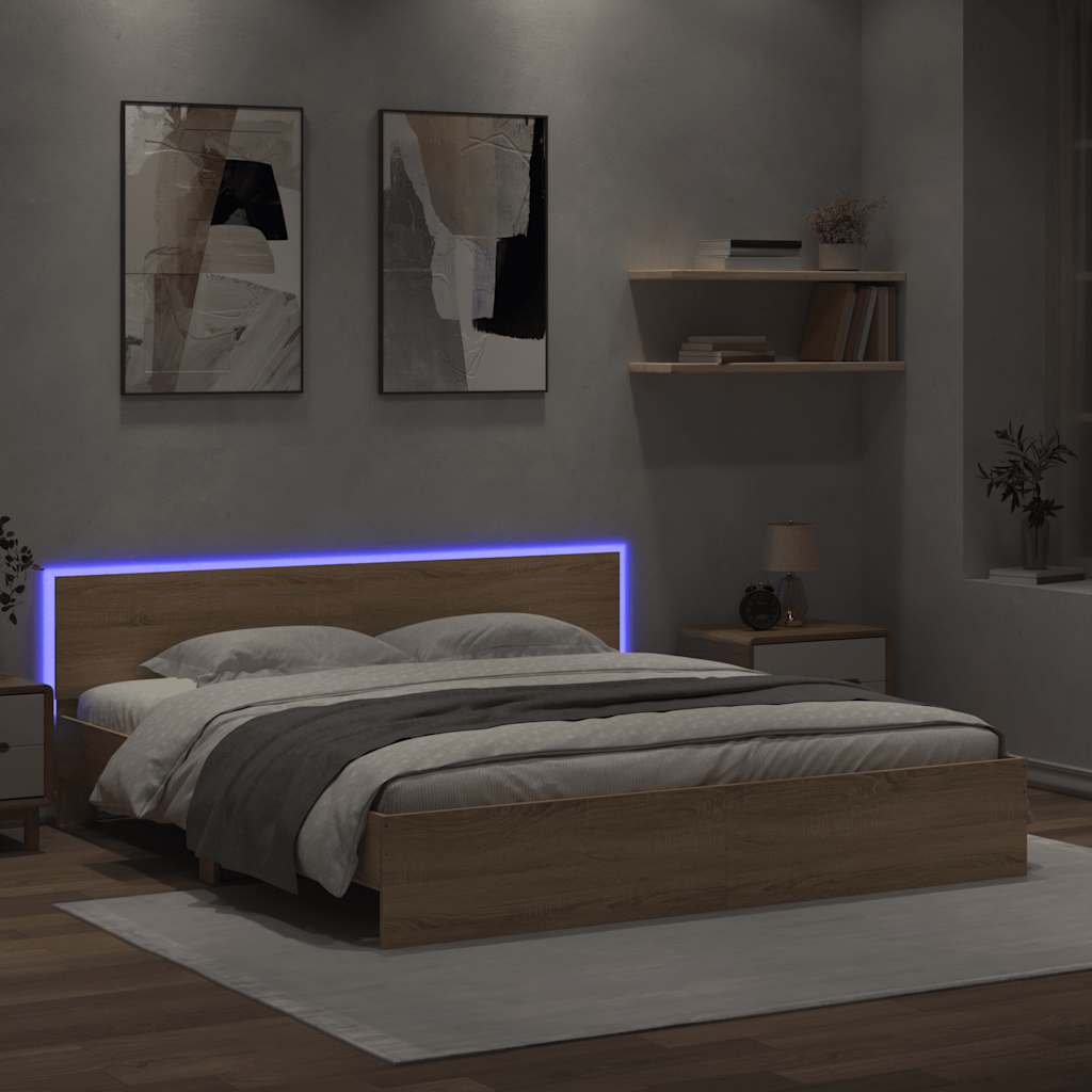 Bed Frame with LED without Mattress Sonoma Oak 200x200 cm