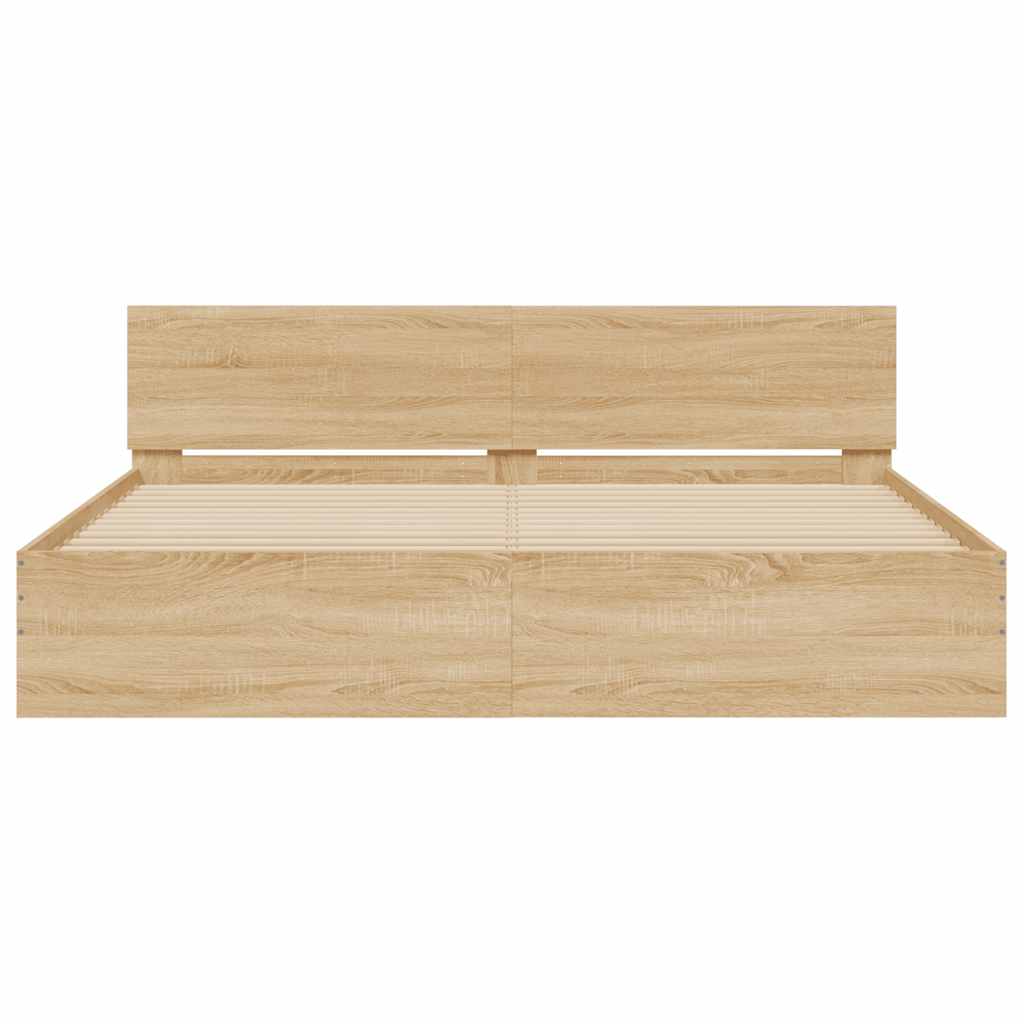 Bed Frame with LED without Mattress Sonoma Oak 200x200 cm