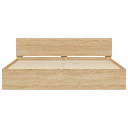 Bed Frame with LED without Mattress Sonoma Oak 200x200 cm