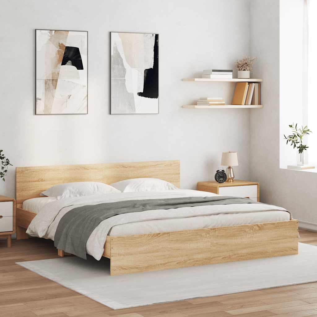 Bed Frame with LED without Mattress Sonoma Oak 200x200 cm