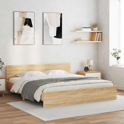 Bed Frame with LED without Mattress Sonoma Oak 200x200 cm