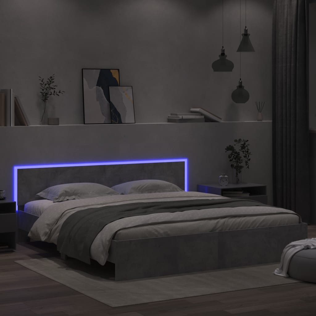 Bed Frame with LED without Mattress Concrete Grey 200x200 cm