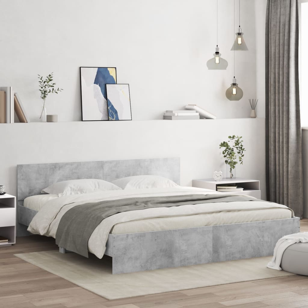 Bed Frame with LED without Mattress Concrete Grey 200x200 cm