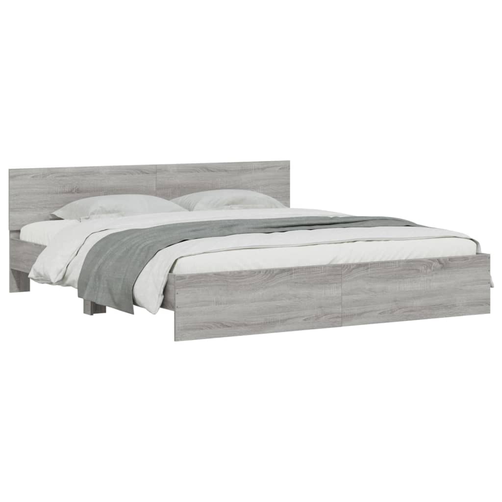 Bed Frame with LED without Mattress Grey Sonoma 200x200 cm
