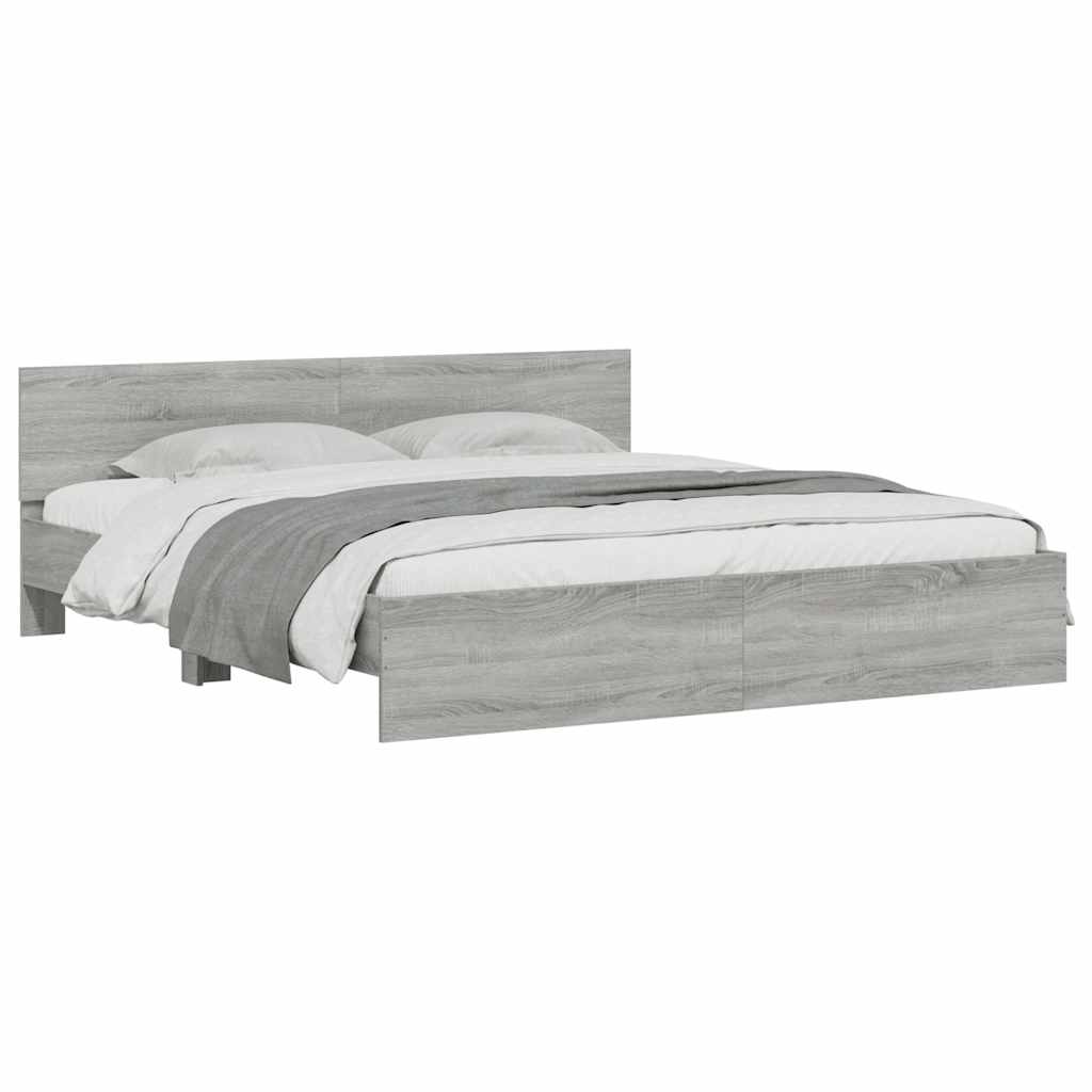 Bed Frame with LED without Mattress Grey Sonoma 200x200 cm