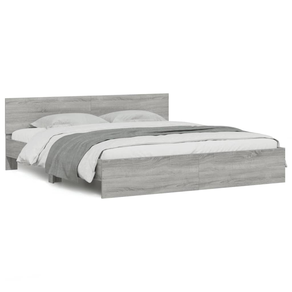 Bed Frame with LED without Mattress Grey Sonoma 200x200 cm