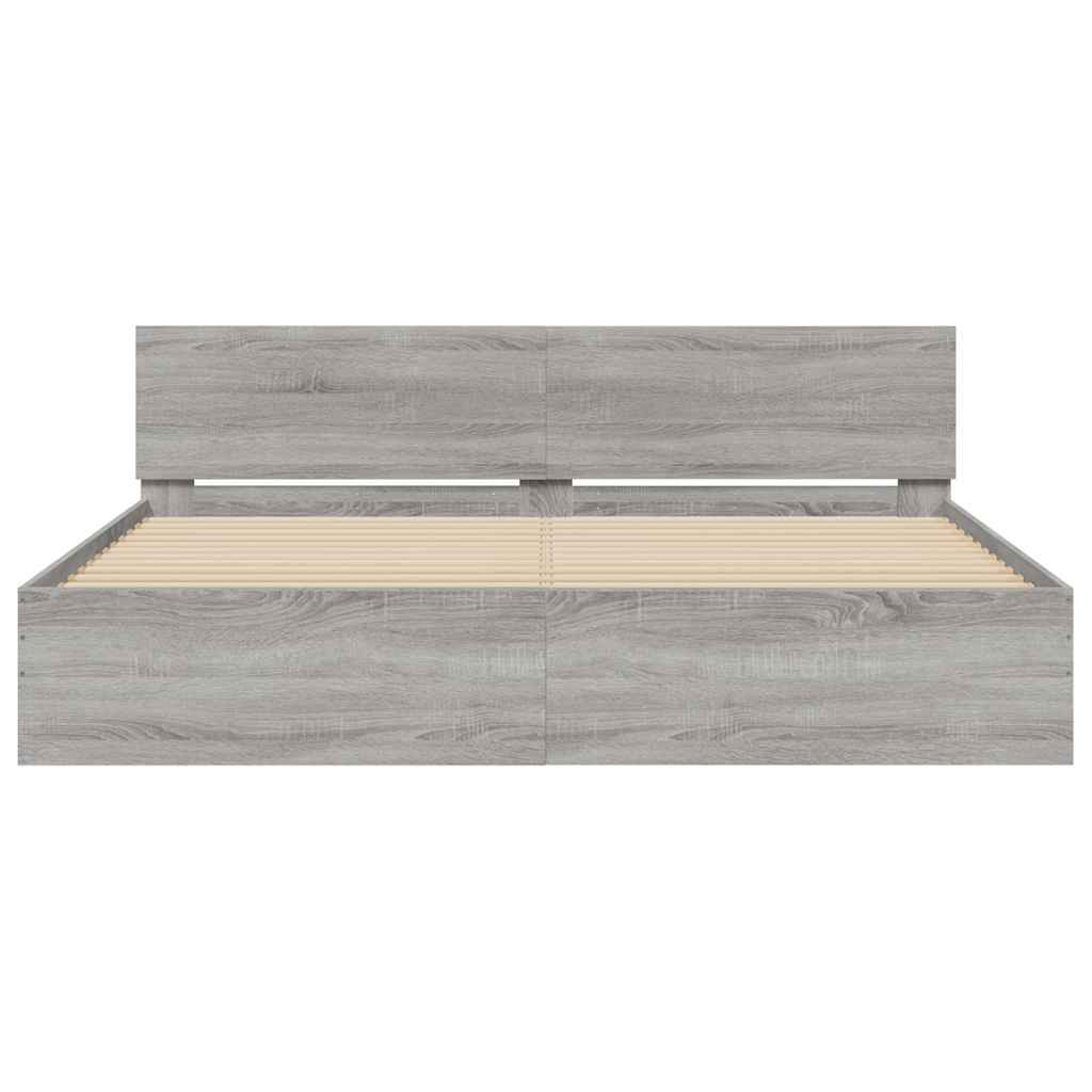Bed Frame with LED without Mattress Grey Sonoma 200x200 cm