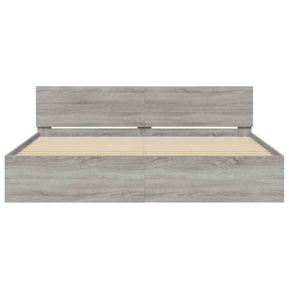 Bed Frame with LED without Mattress Grey Sonoma 200x200 cm