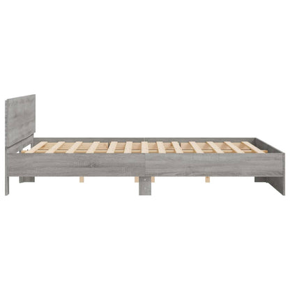 Bed Frame with LED without Mattress Grey Sonoma 200x200 cm