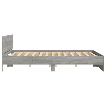 Bed Frame with LED without Mattress Grey Sonoma 200x200 cm