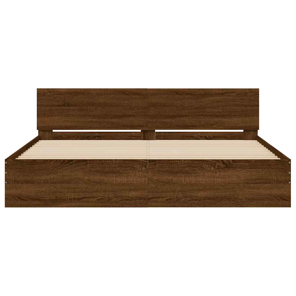 Bed Frame with LED without Mattress Brown Oak 200x200 cm