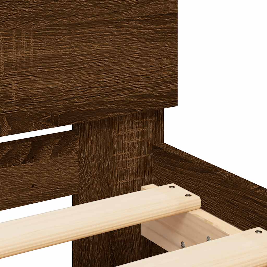 Bed Frame with LED without Mattress Brown Oak 200x200 cm