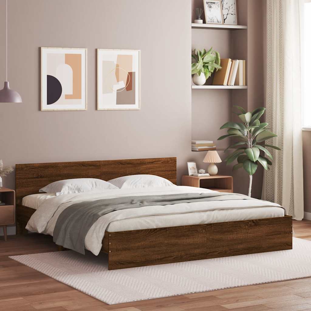 Bed Frame | Brown Oak | Engineered wood and Plywood | Double | Bed Frame
