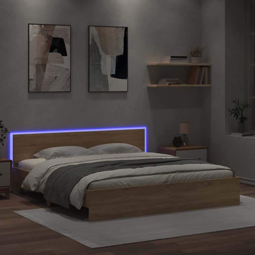 Bed Frame with LED without Mattress Sonoma Oak 180x200 cm