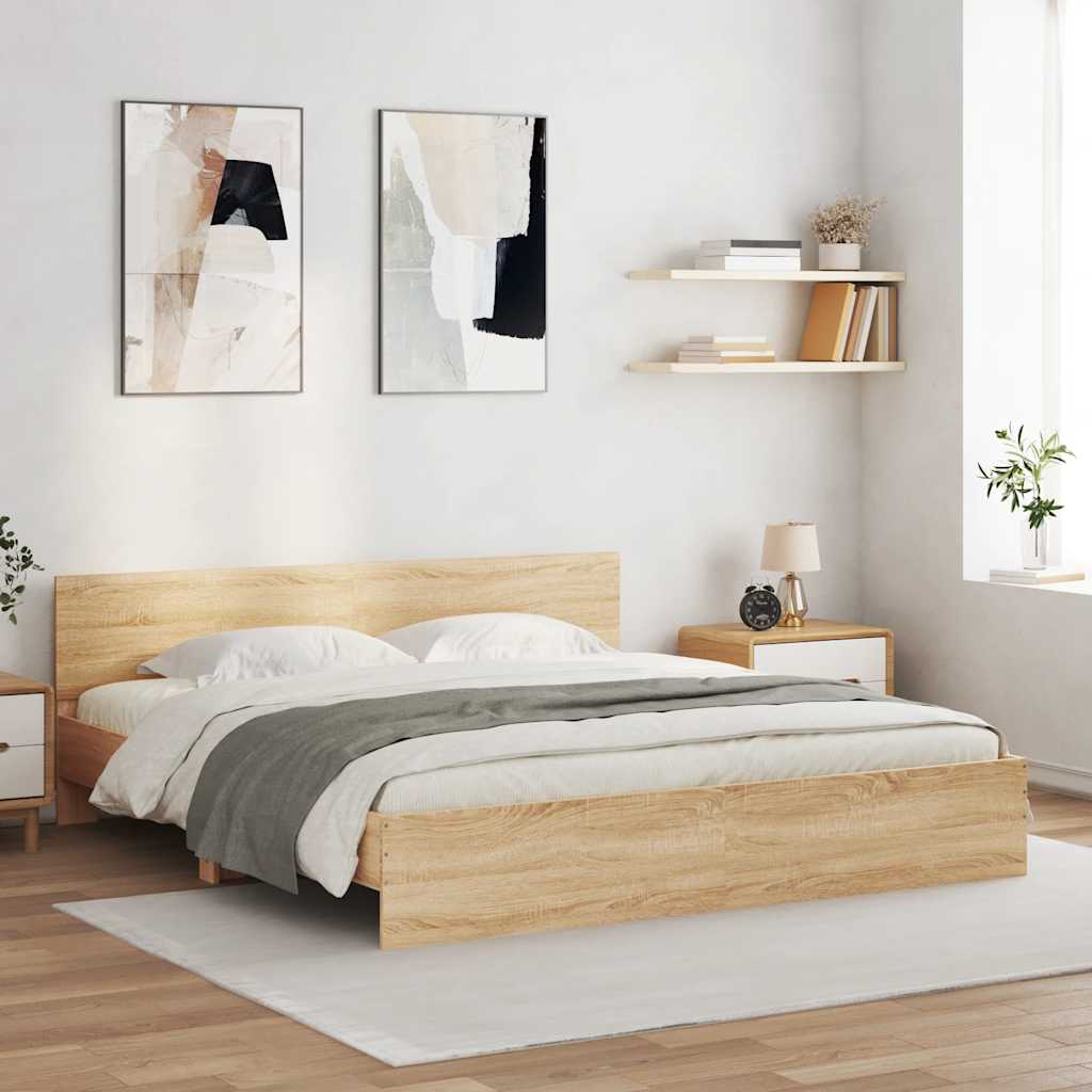 Bed Frame with LED without Mattress Sonoma Oak 180x200 cm