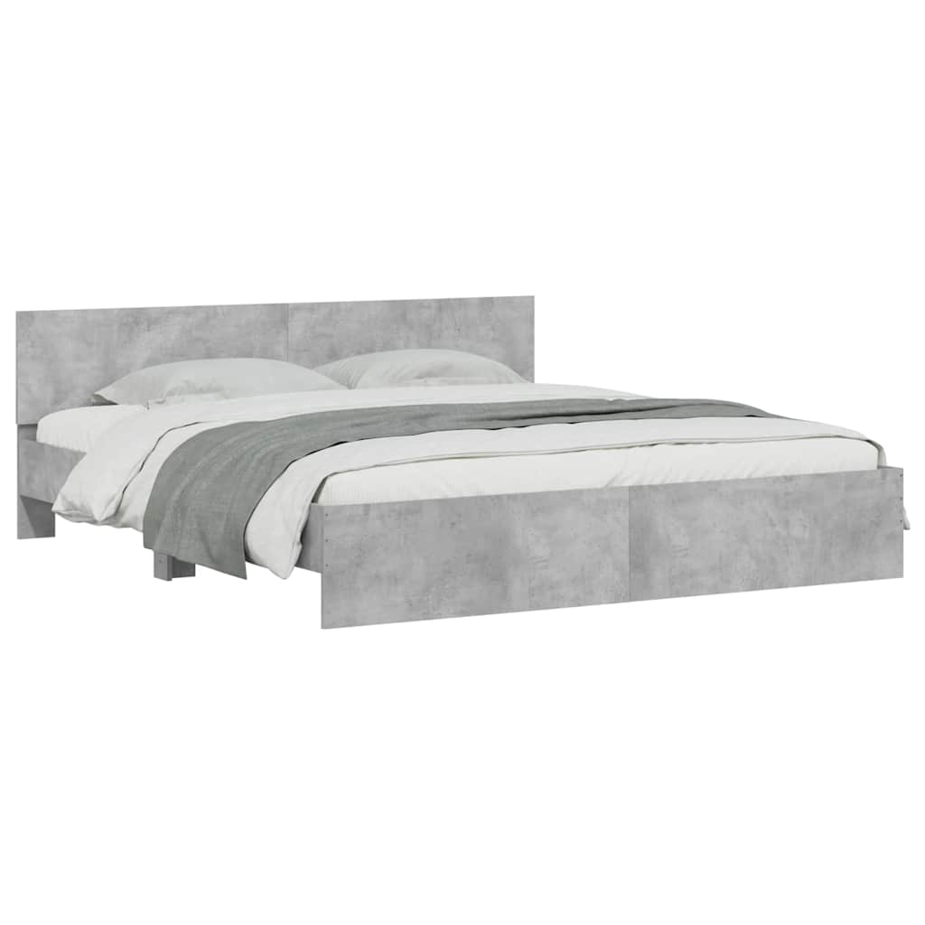 Bed Frame with LED without Mattress Concrete Grey 180x200 cm