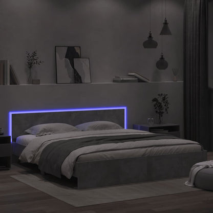 Bed Frame with LED without Mattress Concrete Grey 180x200 cm