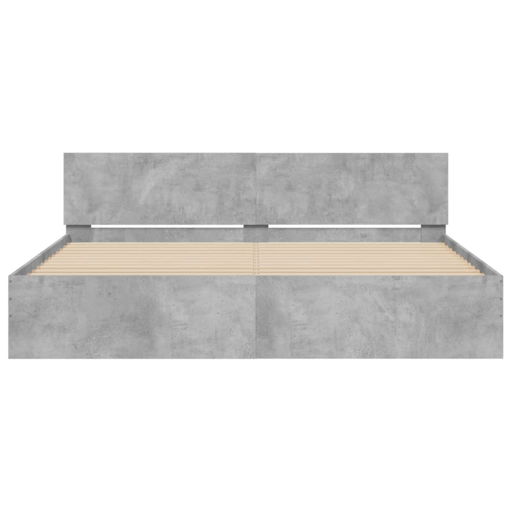 Bed Frame with LED without Mattress Concrete Grey 180x200 cm