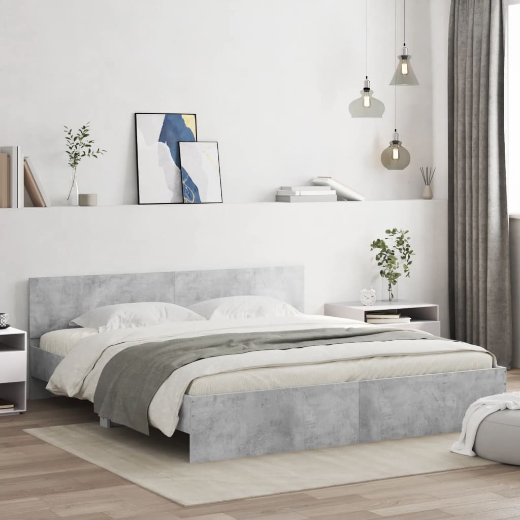 Bed Frame with LED without Mattress Concrete Grey 180x200 cm