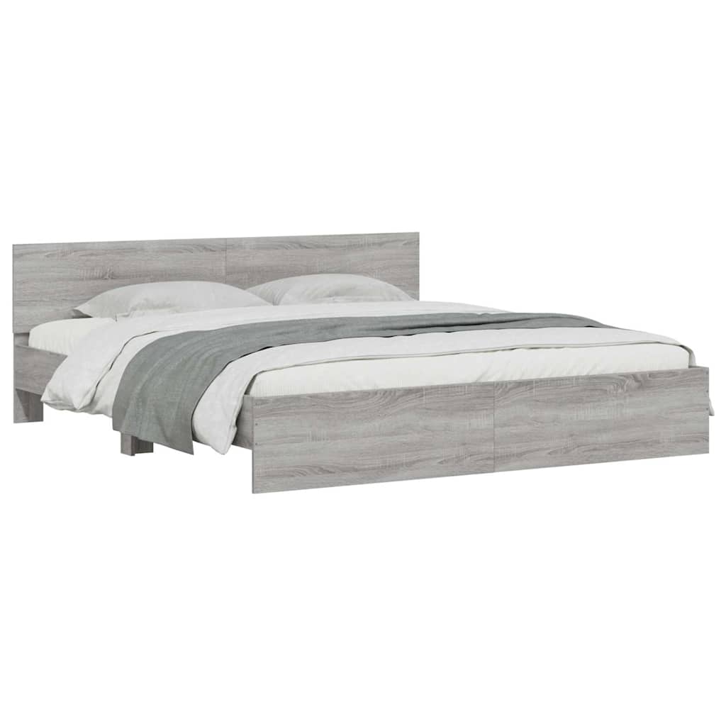 Bed Frame with LED without Mattress Grey Sonoma 180x200 cm Super King
