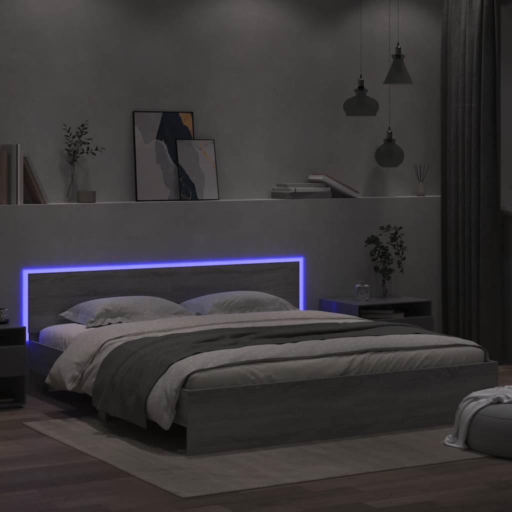 Bed Frame with LED without Mattress Grey Sonoma 180x200 cm