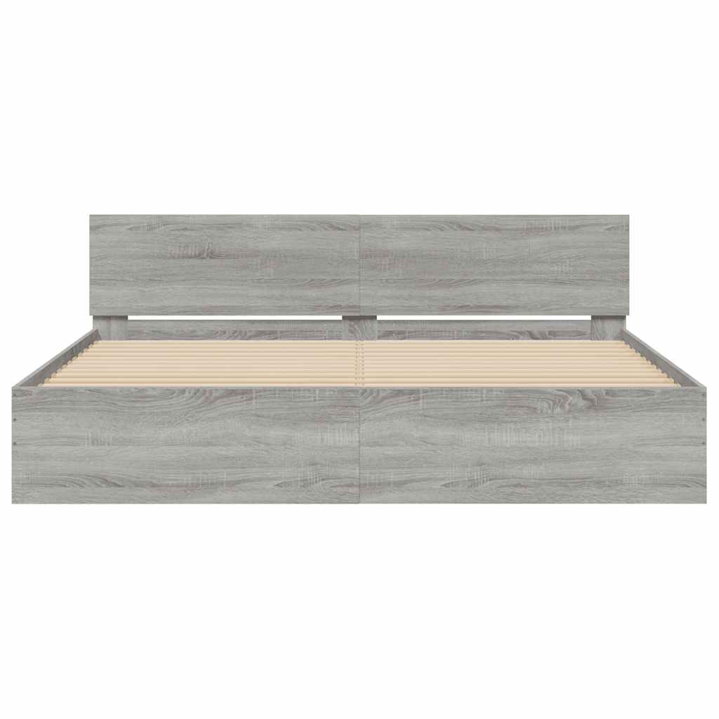 Bed Frame with LED without Mattress Grey Sonoma 180x200 cm