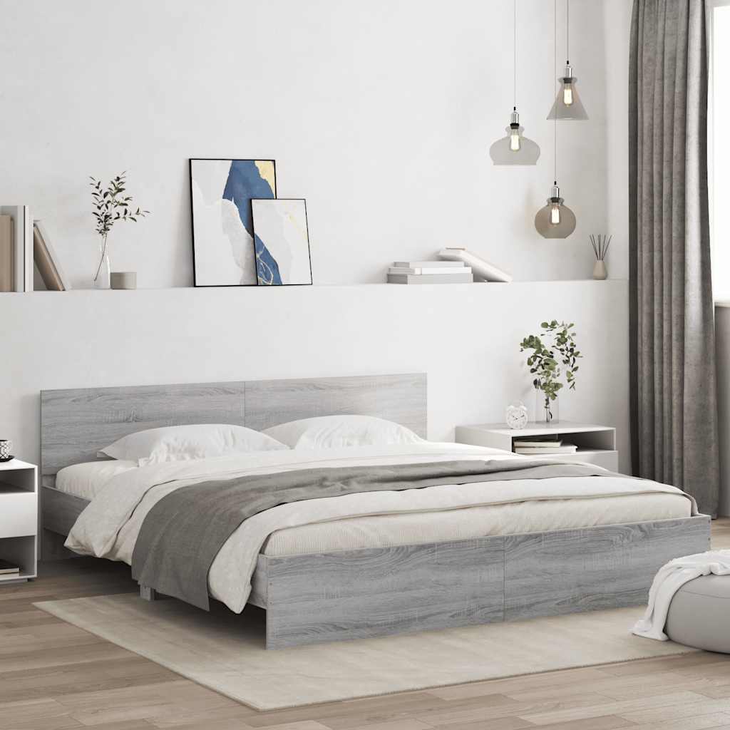 Bed Frame with LED without Mattress Grey Sonoma 180x200 cm