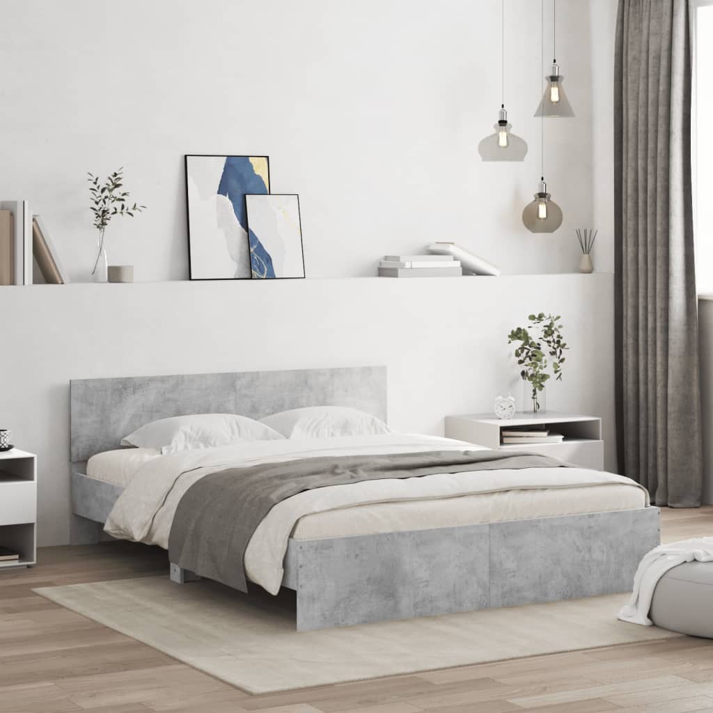 Bed Frame with LED without Mattress Concrete Grey 160x200 cm