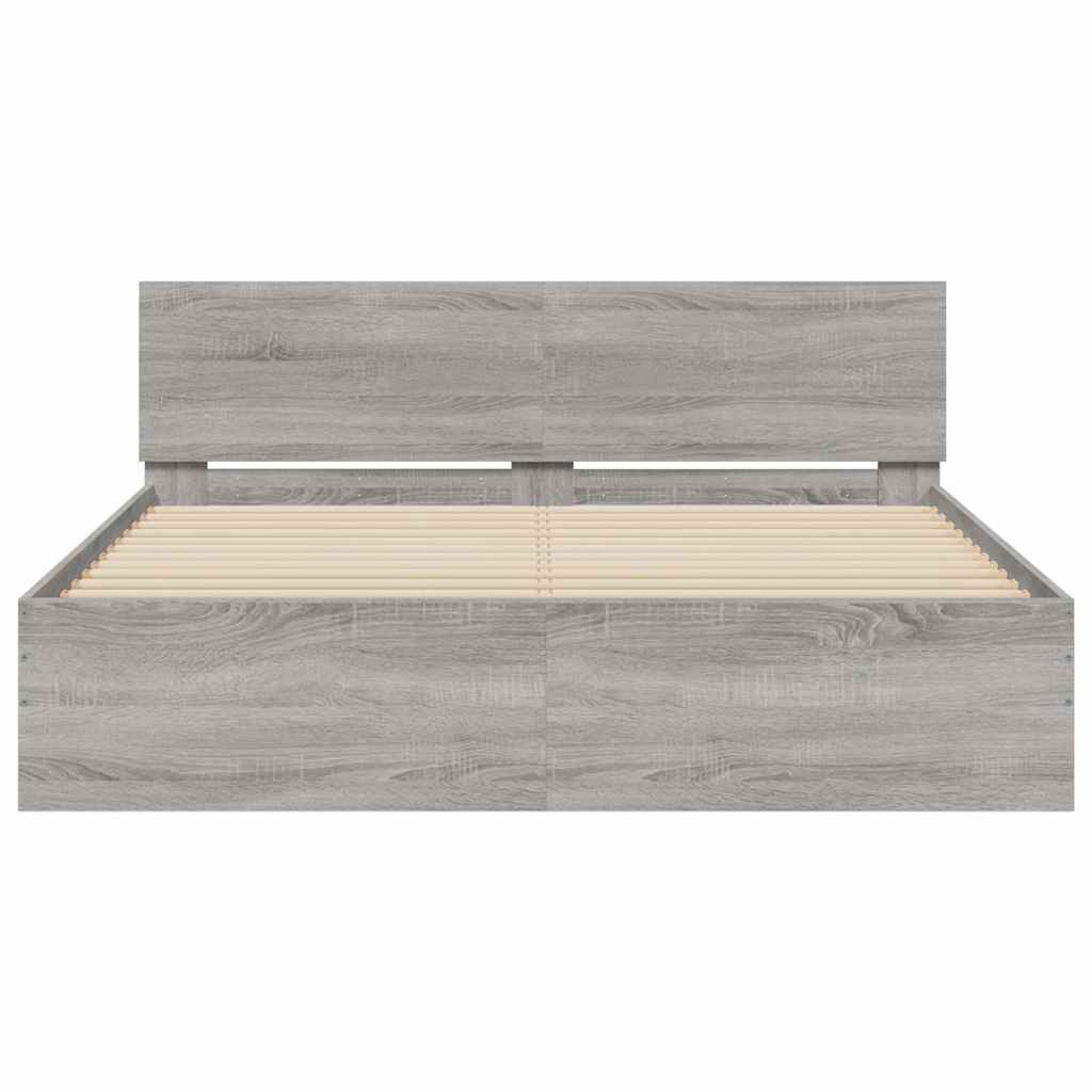Bed Frame with LED without Mattress Grey Sonoma 160x200 cm