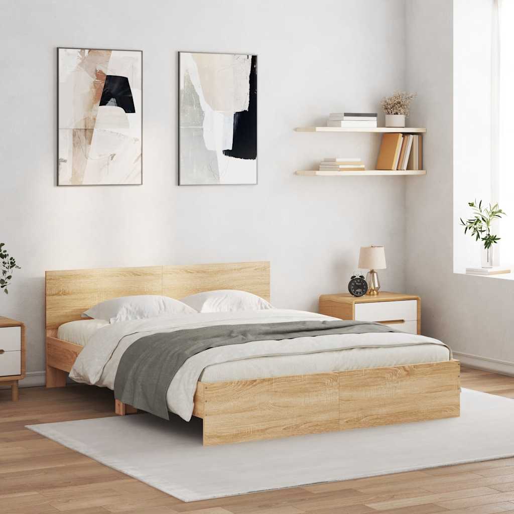 Bed Frame with LED without Mattress Sonoma Oak 150x200 cm