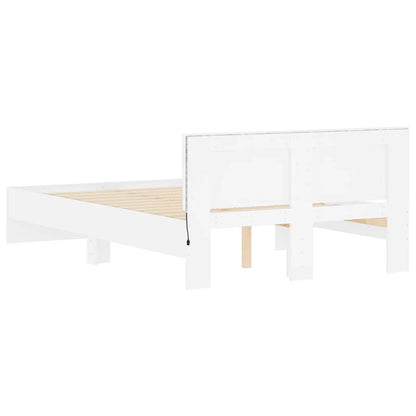 Bed Frame with LED without Mattress White 135x190 cm Double