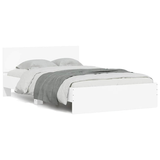 Bed Frame with Headboard and LED White 120x190 cm Small Double