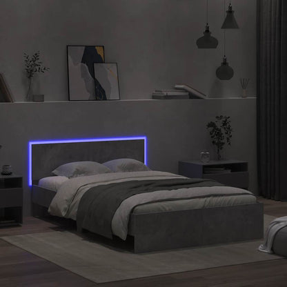 Bed Frame with Headboard and LED Concrete Grey 120x190 cm Small Double
