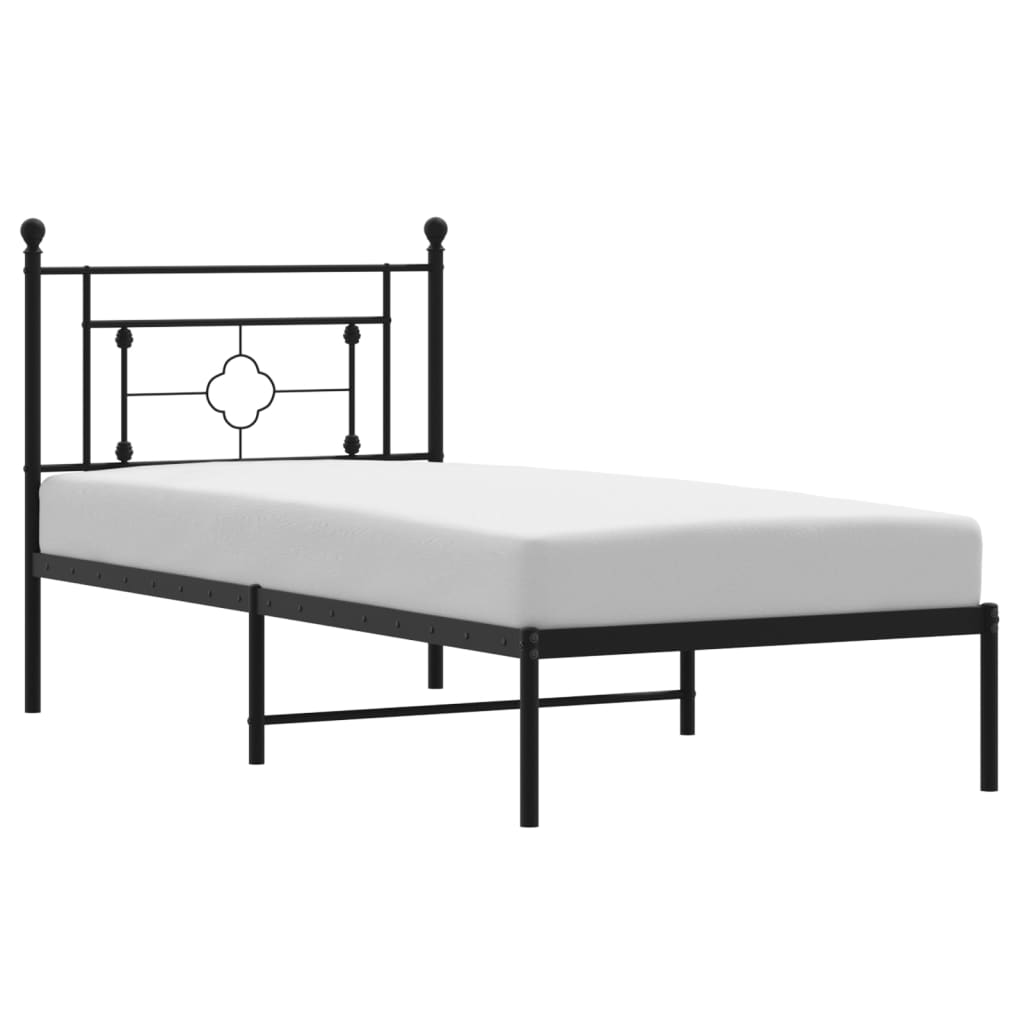 Metal Bed Frame without Mattress with Headboard Black 90x200cm