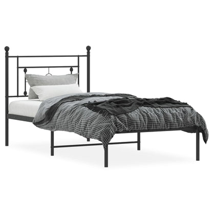 Metal Bed Frame without Mattress with Headboard Black 90x200cm