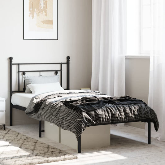 Metal Bed Frame without Mattress with Headboard Black 90x200cm