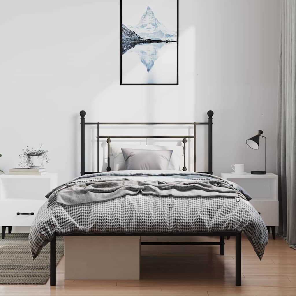 Metal Bed Frame without Mattress with Headboard Black 100x200cm