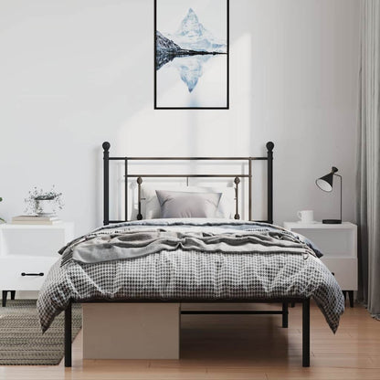 Metal Bed Frame without Mattress with Headboard Black 100x200cm