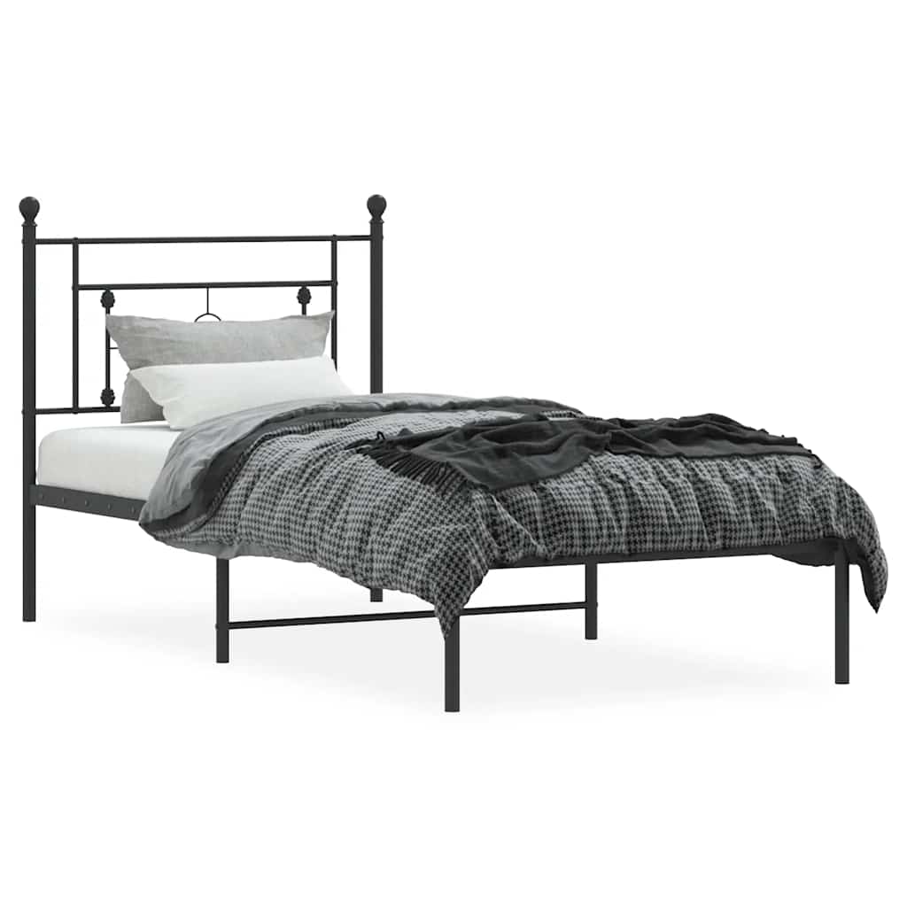 Metal Bed Frame without Mattress with Headboard Black 100x200cm