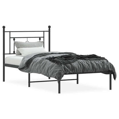 Metal Bed Frame without Mattress with Headboard Black 100x200cm
