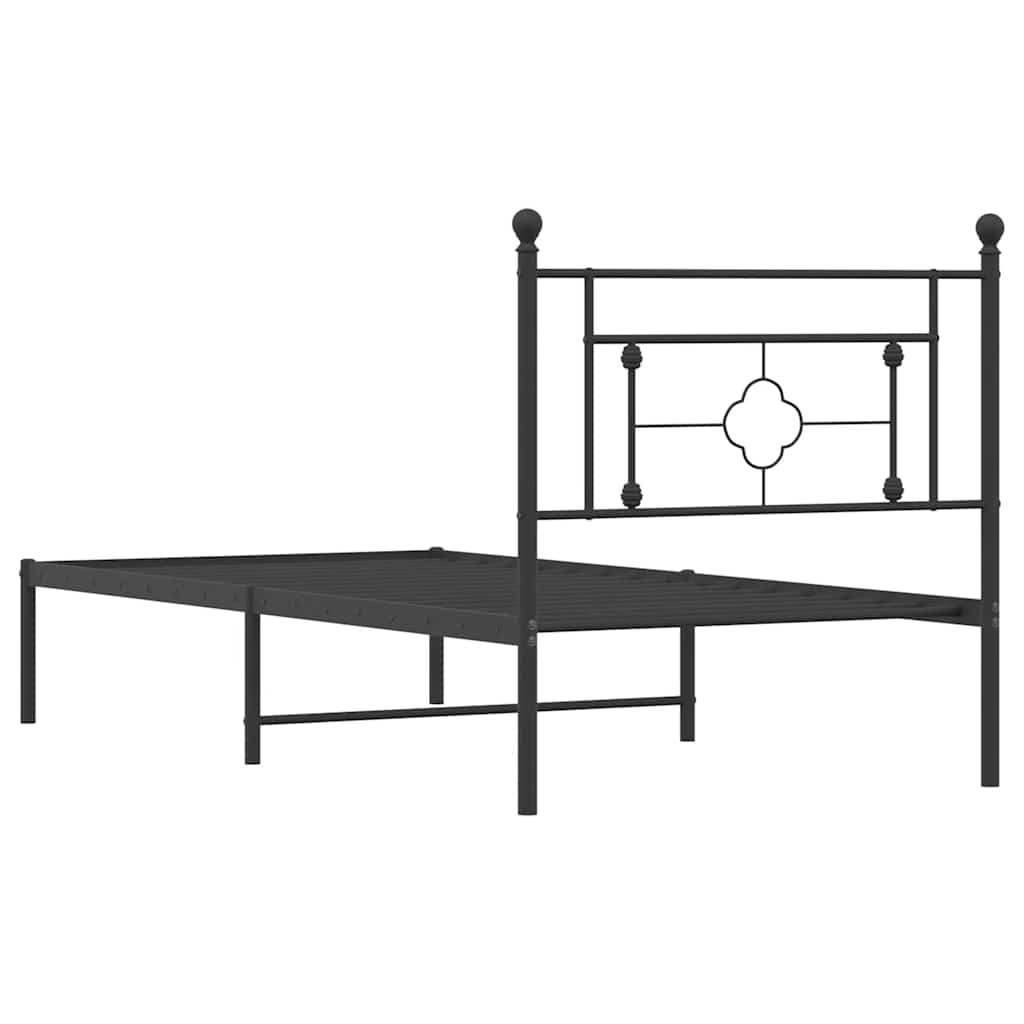 Metal Bed Frame without Mattress with Headboard Black 100x200cm