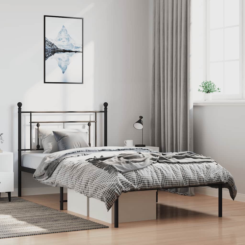 Metal Bed Frame without Mattress with Headboard Black 100x200cm