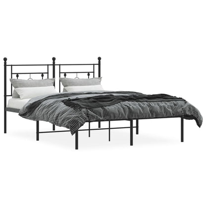 Metal Bed Frame without Mattress with Headboard Black 135x190cm