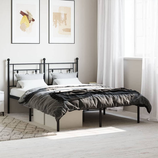 Metal Bed Frame without Mattress with Headboard Black 135x190cm