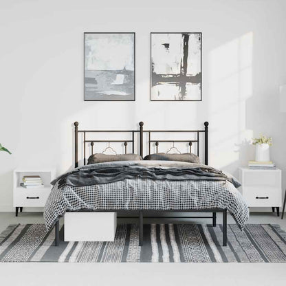 Metal Bed Frame without Mattress with Headboard Black 150x200cm