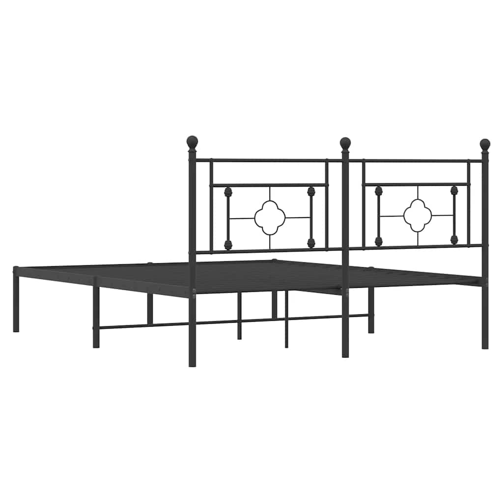 Metal Bed Frame without Mattress with Headboard Black 150x200cm